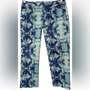 Coldwater Creek Pants 4 blue artsy floral print cropped stretch pants